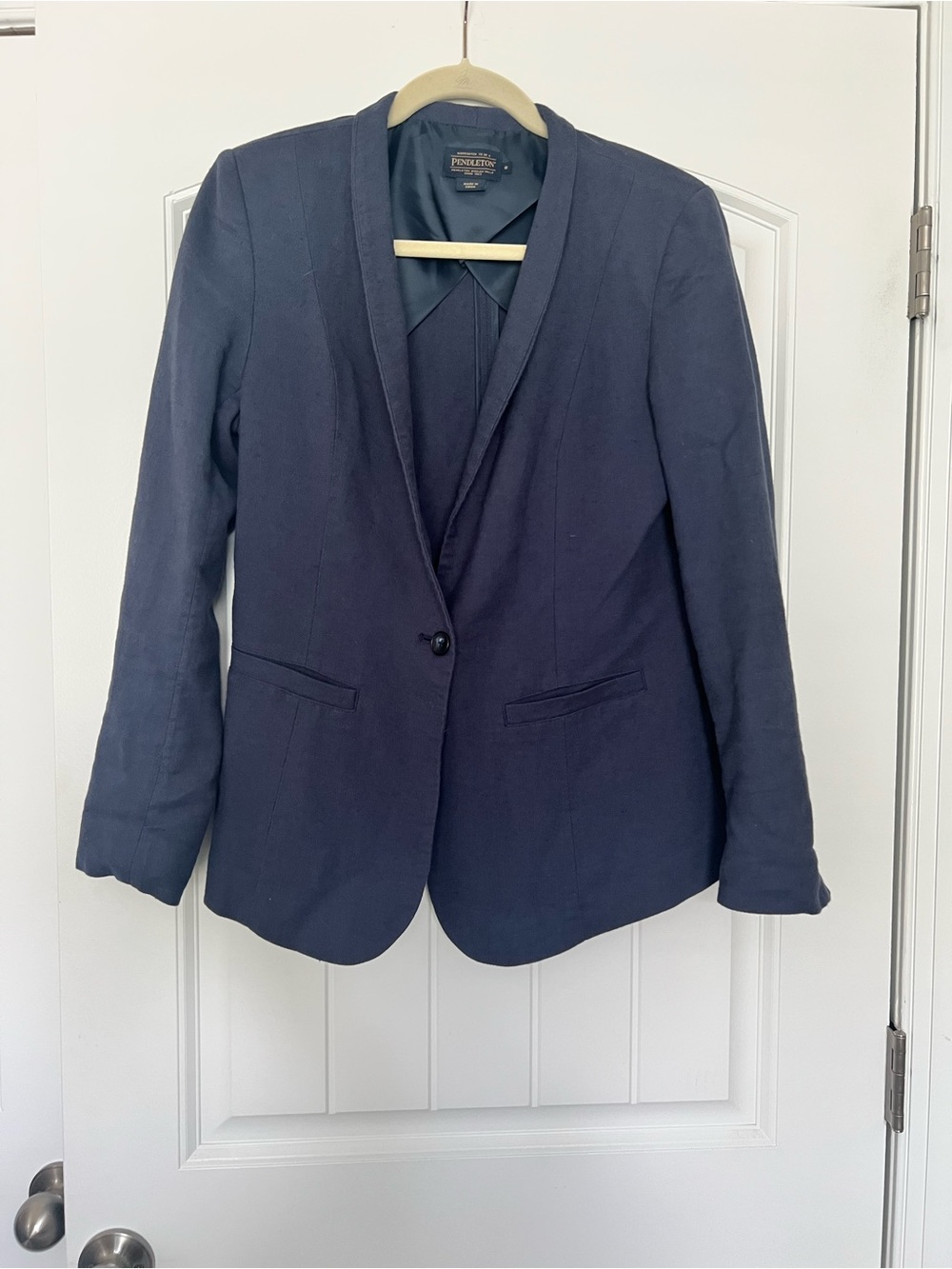 Pendleton Washed Blue Cotton Linen Blend One Button Blazer Size 8